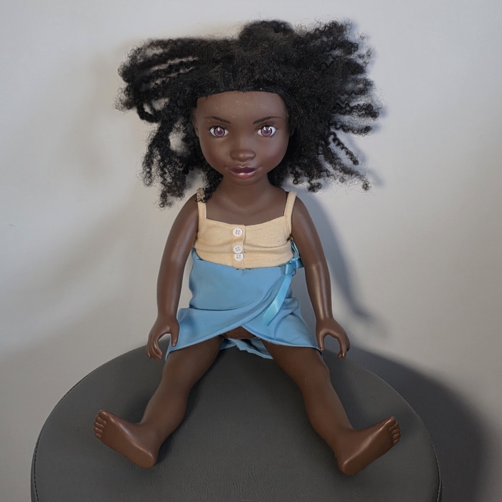 Healthy Roots Doll Zoe 18” Natural Hair Doll Brown Skin Curly Hair Blue Skirt